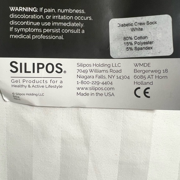 NWT SILIPOS DIABETIC GEL CREW SOCKS Size 10-13~GEL SOLE COMFORT CUSHION~ WHITE - Picture 9 of 14
